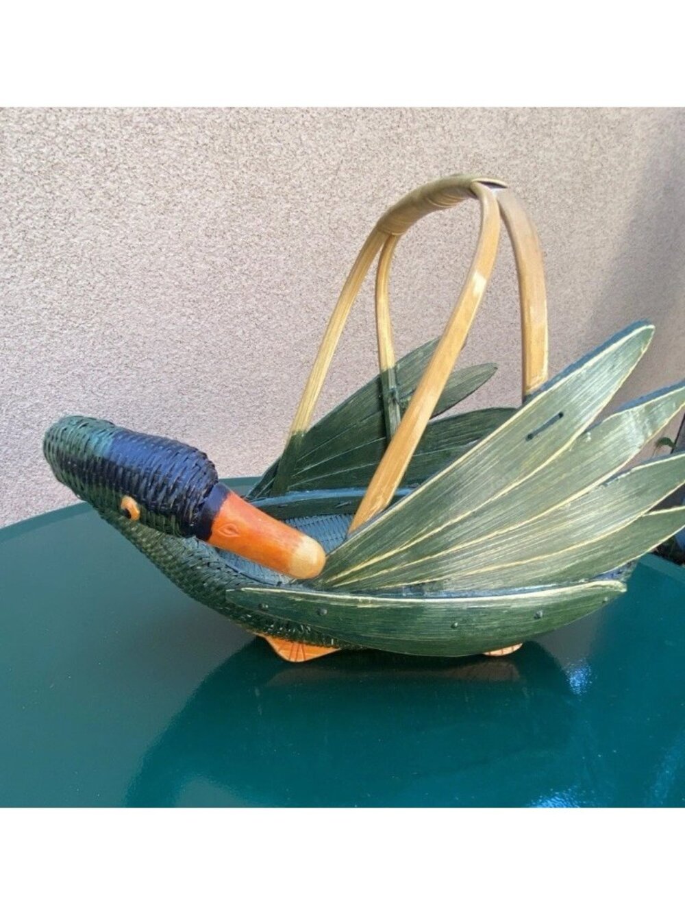 Vintage 10” Zhejiang Chinese Swan Duck Goose Basket Green Bird Original Tag